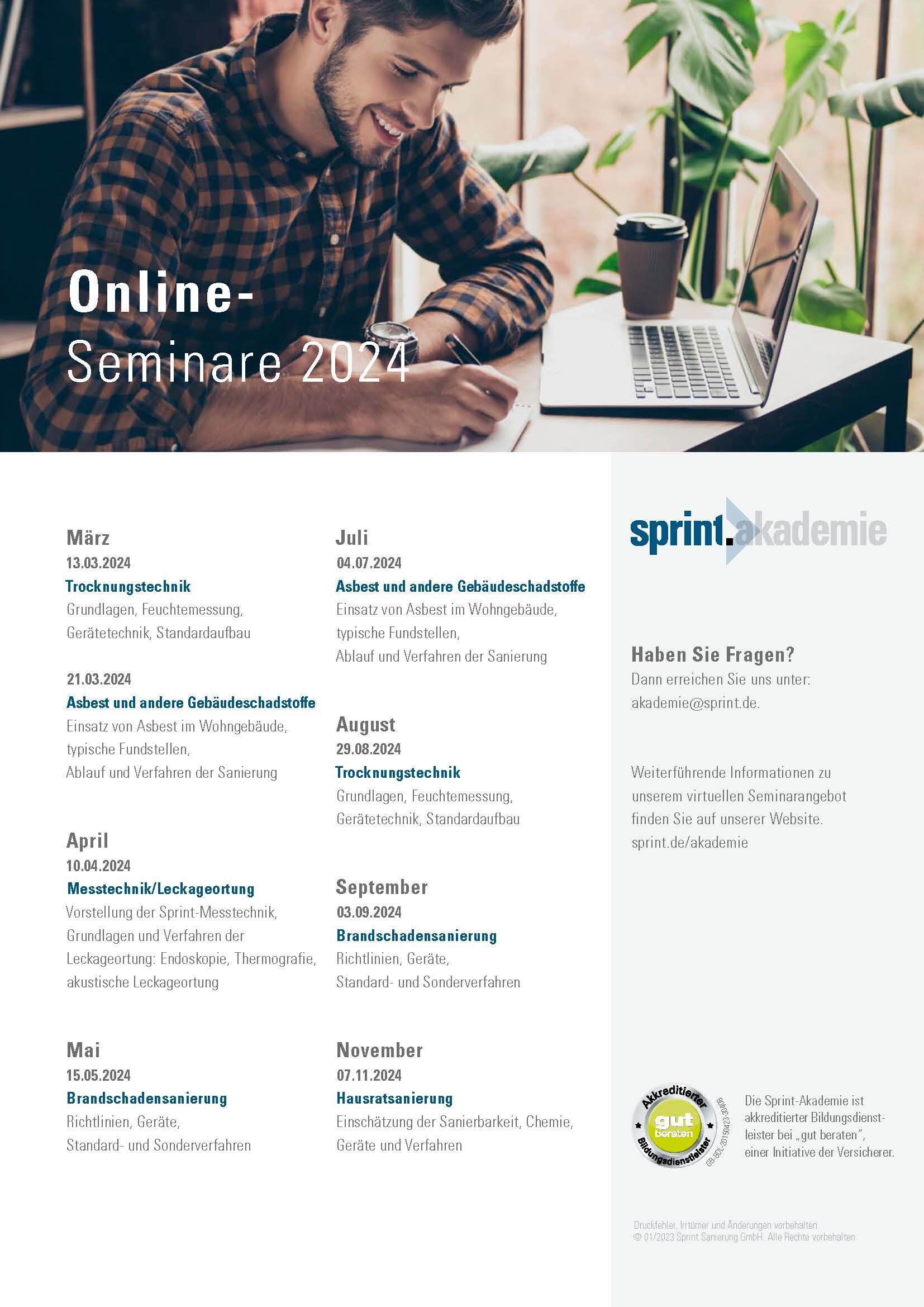 Fortbildungsprogramm der Sprint-Akademie – Online-Seminare 2024